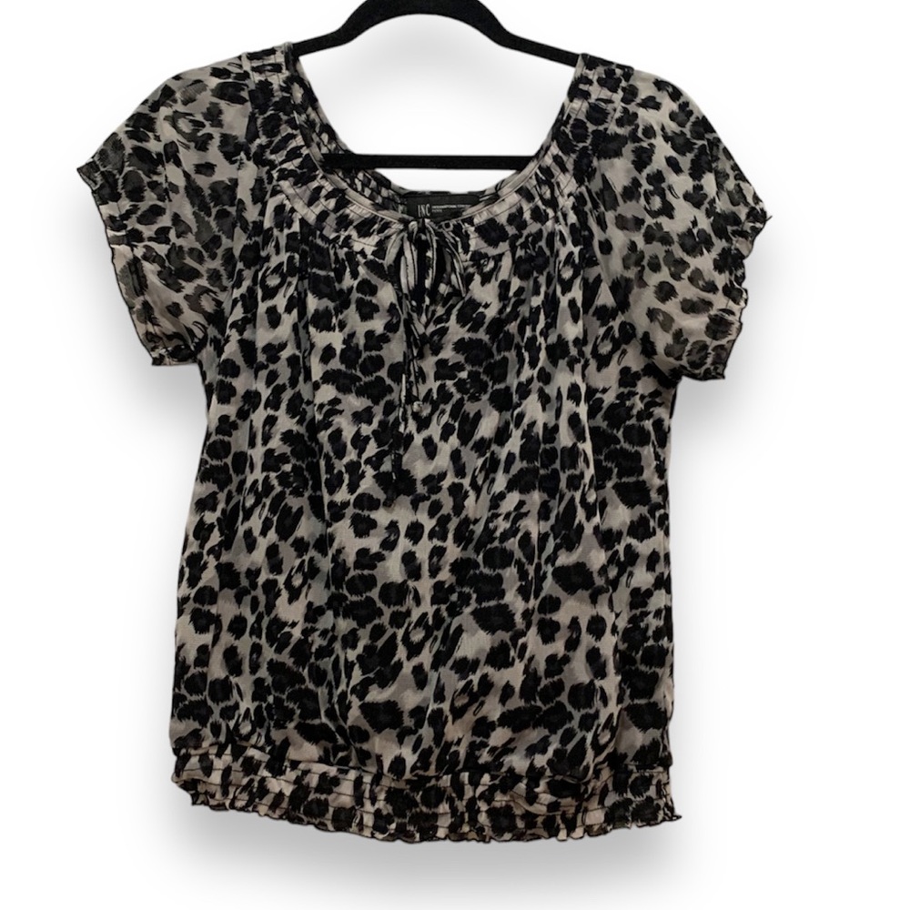 INC Petite Animal Print Elastic Waist Blouse